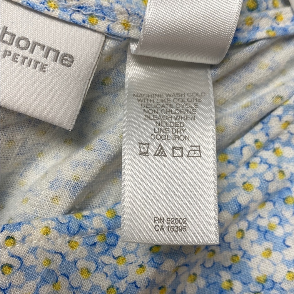 Liz Claiborne Dress Maxi V-Neck Sleeveless Linen Ditzy Floral Blue Yellow 10 - Picture 10 of 10